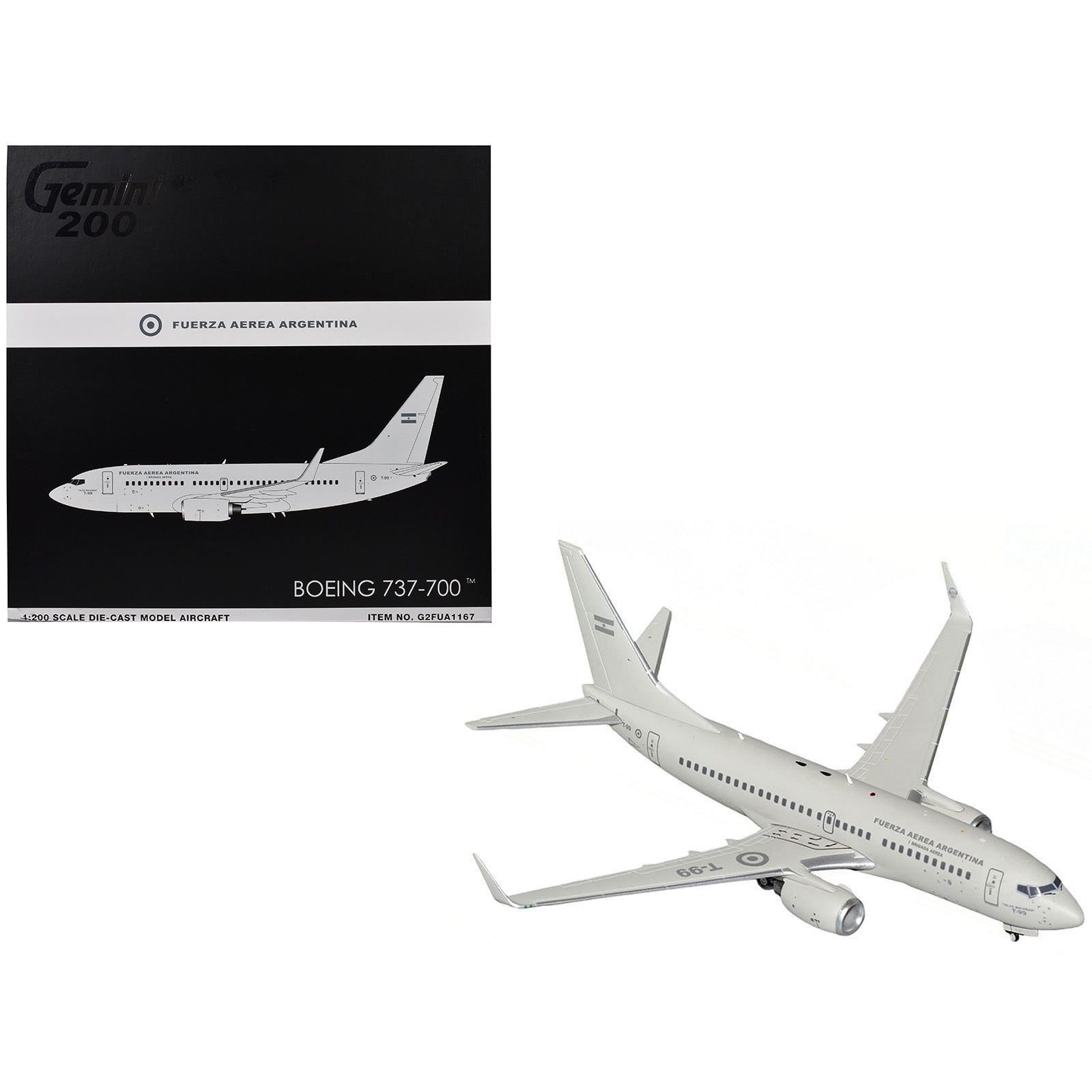 Boeing 737-700 Transport Aircraft "Fuerza Aerea Argentina (Air Force)" (T-99) Gray "Gemini 200" Series 1/200 Diecast Model Airplane by GeminiJets