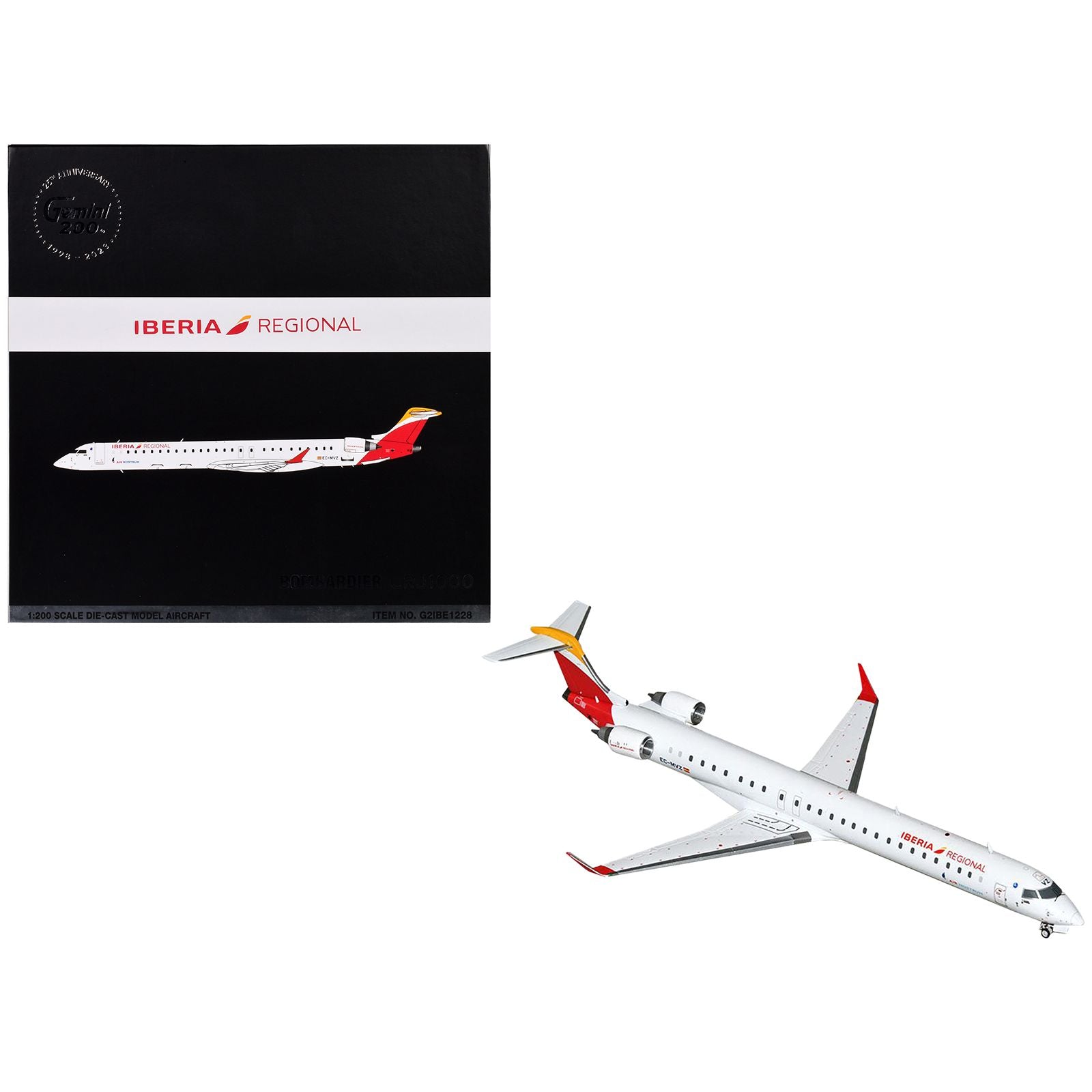 Bombardier CRJ1000 Commercial Aircraft "Iberia Regional" (EC-MVZ) White with Red Tail "Gemini 200" Series 1/200 Diecast Model Airplane by GeminiJets