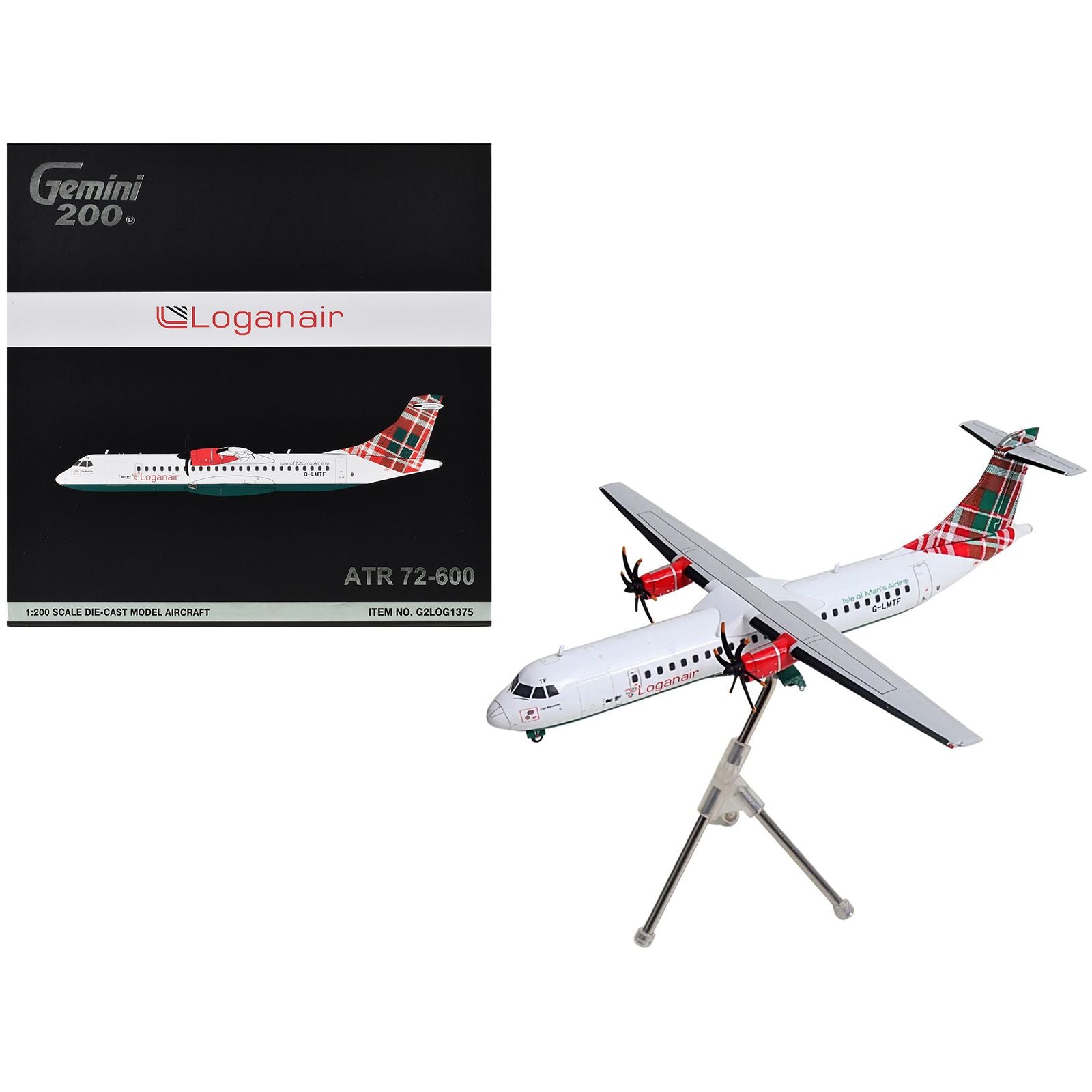 ATR 72-600 Commercial Aircraft "Loganair - Isle of Man's Airline" (G-LMTF) White with Green and Red Plaid Tail "Gemini 200" Series 1/200 Diecast Model Airplane by GeminiJets