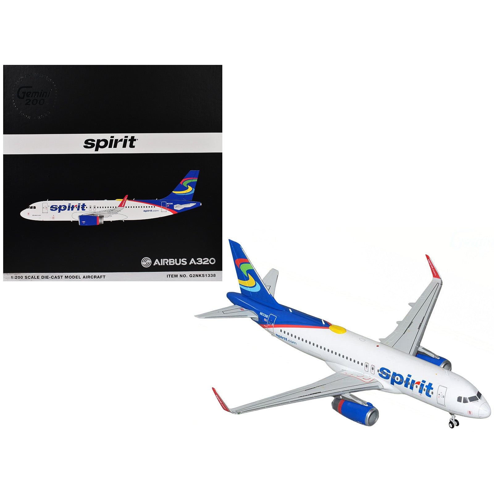 Airbus A320 Commercial Aircraft "Spirit Airlines" (N633NK) White with Blue Tail "Gemini 200" Series 1/200 Diecast Model Airplane by GeminiJets