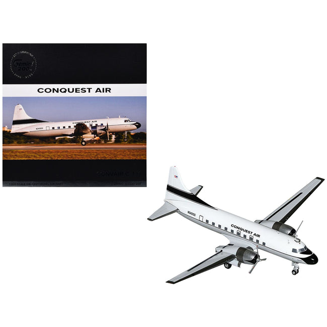 Convair C-131 Commercial Aircraft "Conquest Air Cargo" (N342GS) White with Black Tail Stripes "Gemini 200" Series 1/200 Diecast Model Airplane by GeminiJets