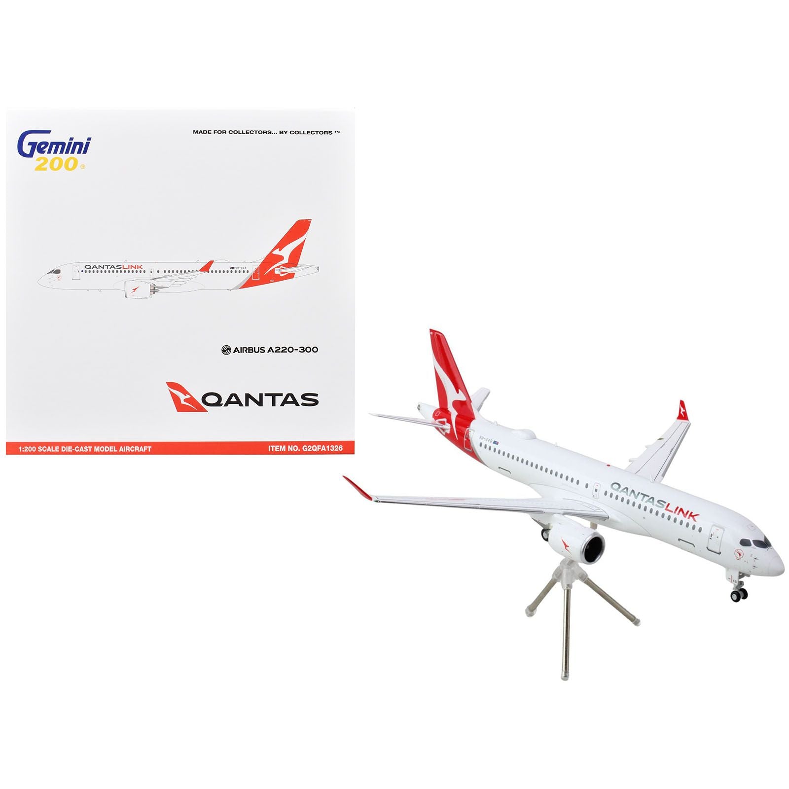 Airbus A220-300 Commercial Aircraft "QantasLink - Qantas Airways" (VH-4XB) White with Red Tail "Gemini 200" Series 1/200 Diecast Model Airplane by GeminiJets