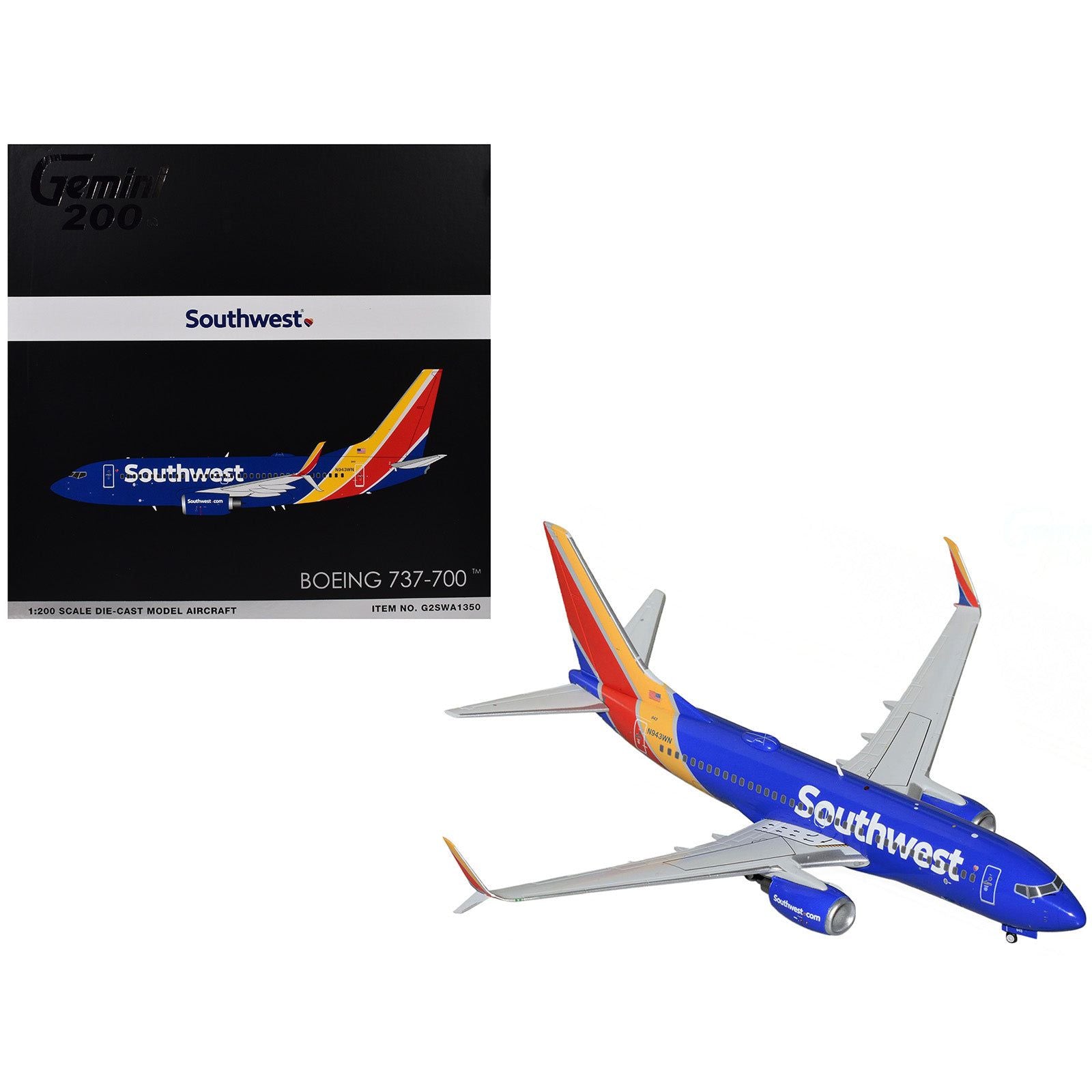 Boeing 737-700 Commercial Aircraft "Southwest Airlines" (N943WN) Blue with Striped Tail "Gemini 200" Series 1/200 Diecast Model Airplane by GeminiJets