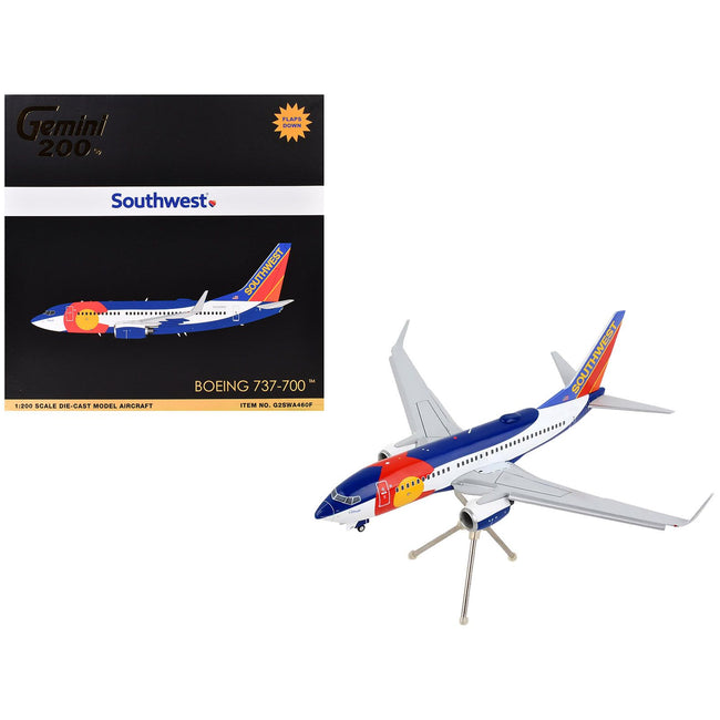 Boeing 737-700 Commercial Aircraft with Flaps Down Configuration "Southwest Airlines - Colorado One" (N230WN) White and Blue "Gemini 200" Series 1/200 Diecast Model Airplane by GeminiJets