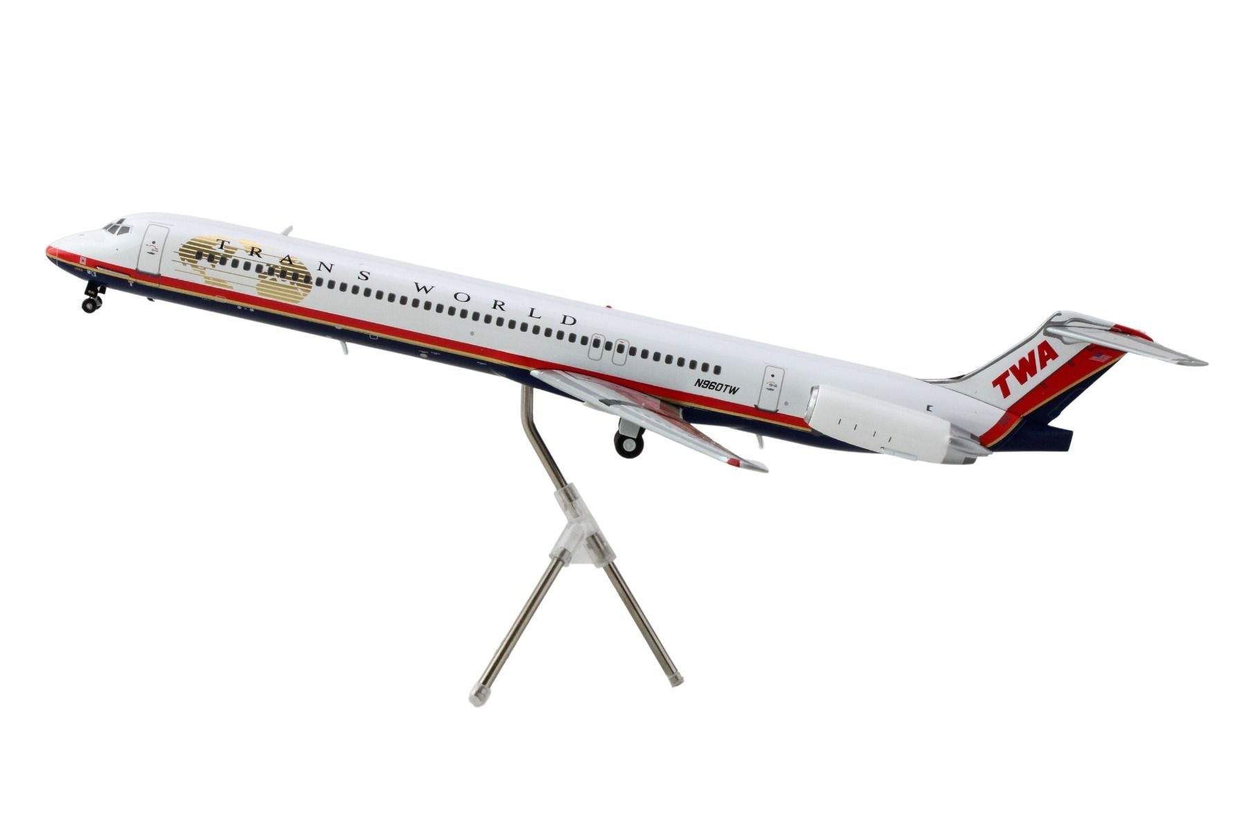 McDonnell Douglas MD-82 Commercial Aircraft "Trans World Airlines" (N960TW) White with Red Stripes "Gemini 200" Series 1/200 Diecast Model Airplane by GeminiJets