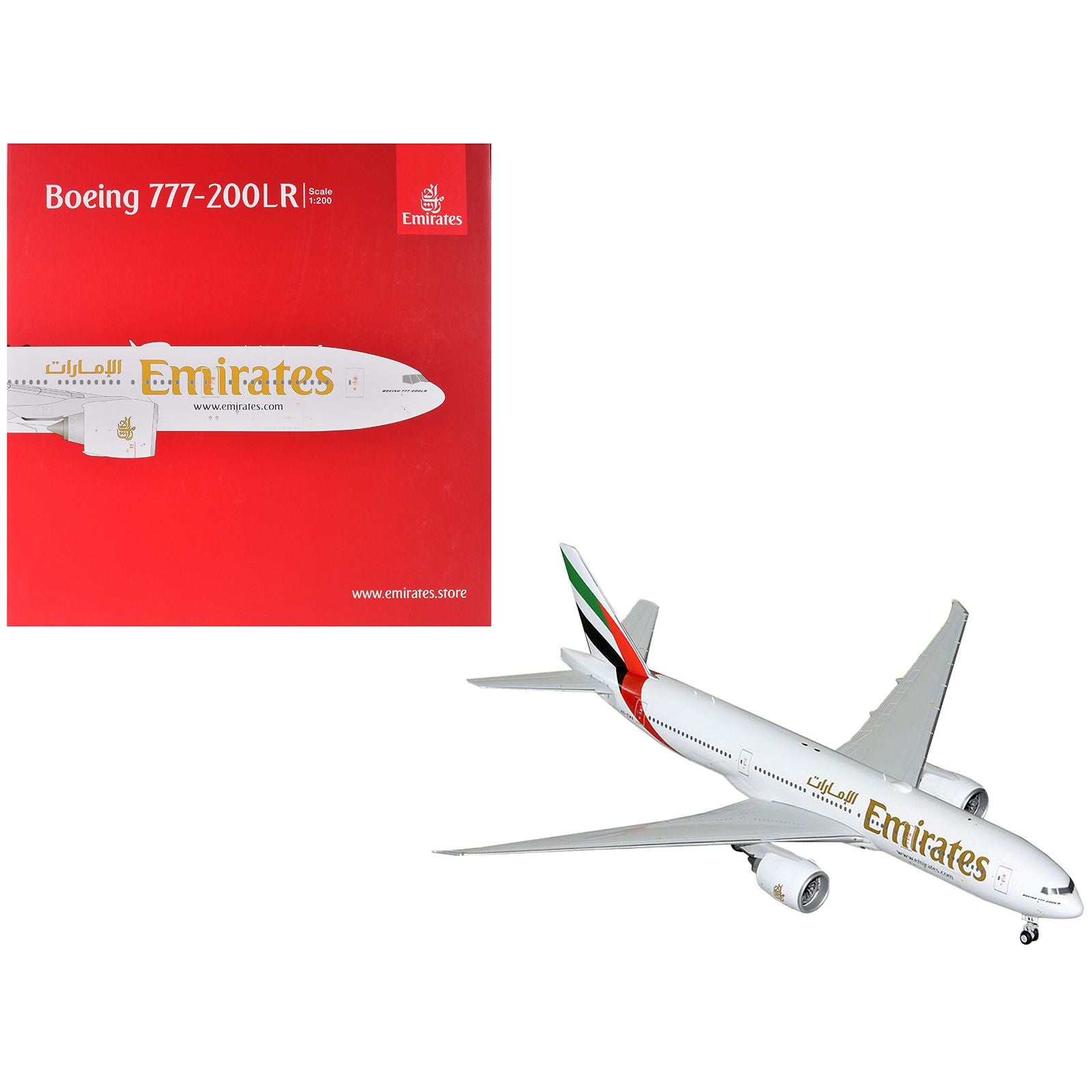 Boeing 777-200LR Commercial Aircraft "Emirates Airlines" (A6-EWA) White with Striped Tail "Gemini 200" Series 1/200 Diecast Model Airplane by GeminiJets