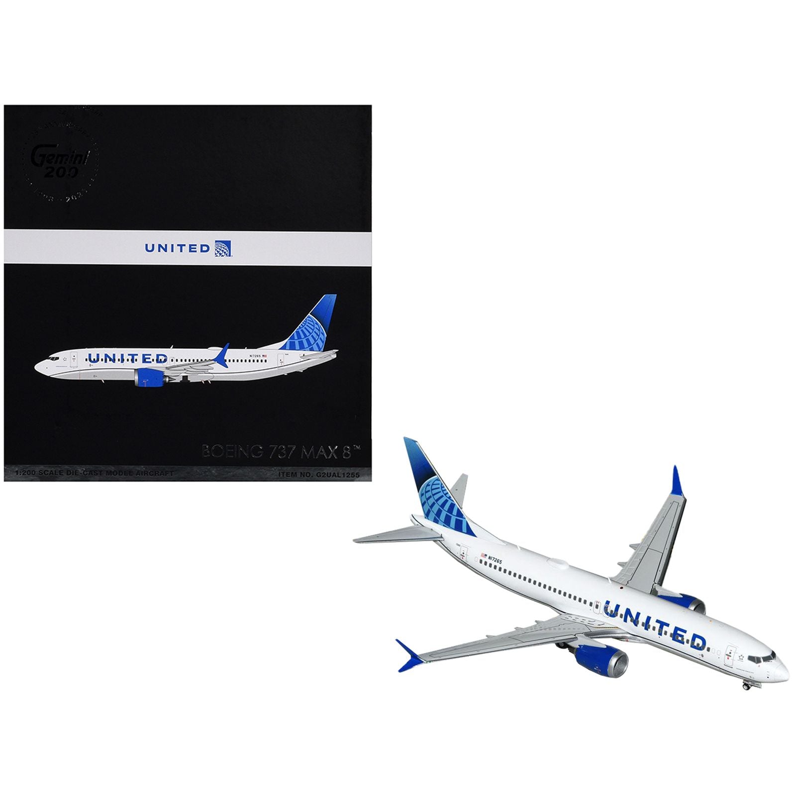 Boeing 737 MAX 8 Commercial Aircraft "United Airlines" (N17265) White with Blue Tail "Gemini 200" Series 1/200 Diecast Model Airplane by GeminiJets