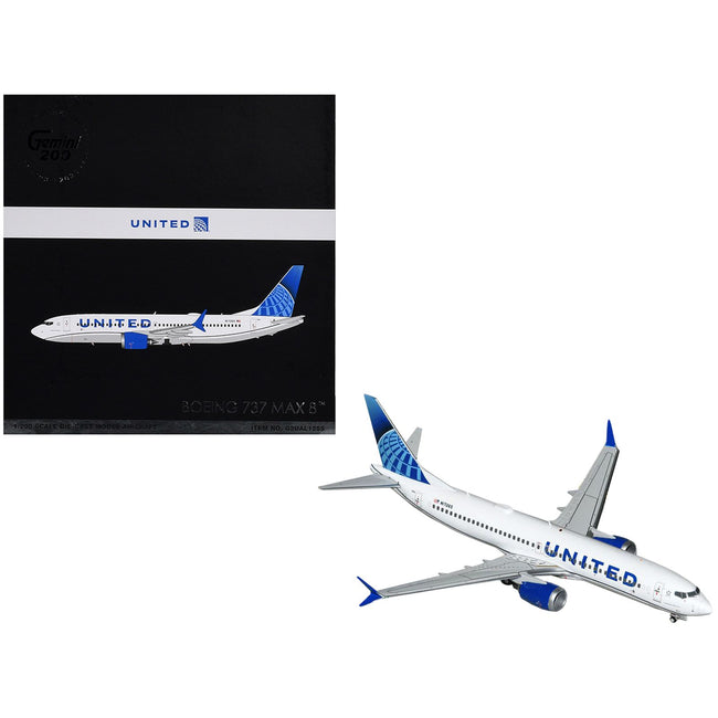 Boeing 737 MAX 8 Commercial Aircraft "United Airlines" (N17265) White with Blue Tail "Gemini 200" Series 1/200 Diecast Model Airplane by GeminiJets