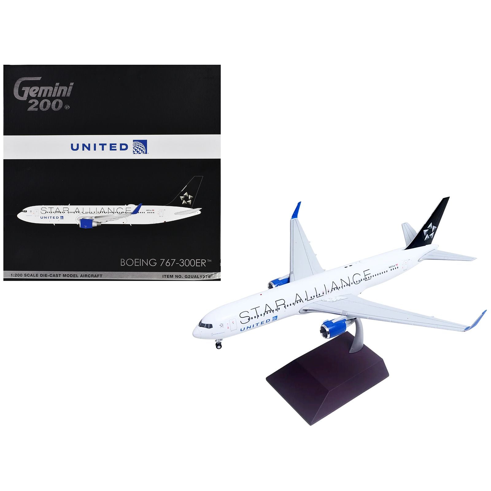 Boeing 767-300ER Commercial Aircraft "United Airlines - Star Alliance" (N653UA) White with Black Tail "Gemini 200" Series 1/200 Diecast Model Airplane by GeminiJets