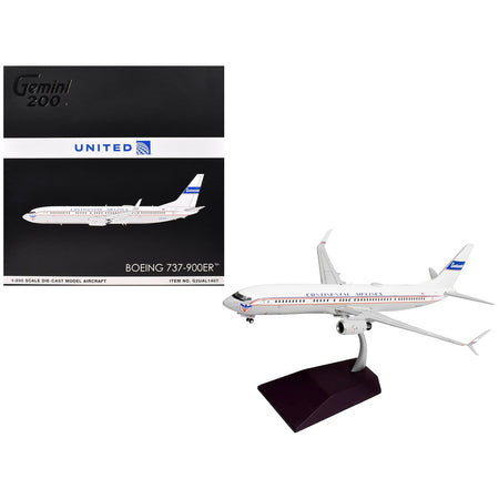 Boeing 737-900ER Commercial Aircraft "Continental Airlines - United Airlines" (N75435) White with Red and Blue Stripes "Gemini 200" Series 1/200 Diecast Model Airplane by GeminiJets