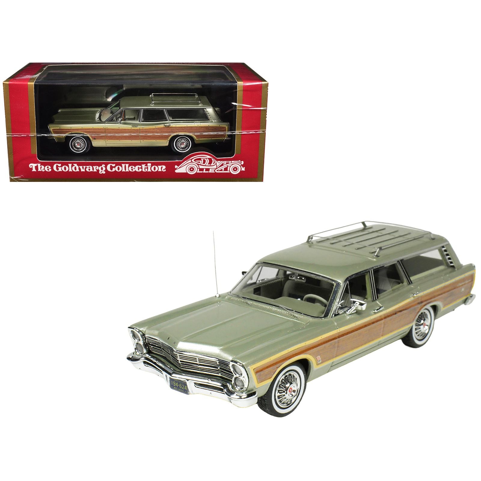 1967 Ford Country Squire Wagon Lime Gold Metallic with Woodgrain Sides and Green Interior Limited Edition to 200 pieces Worldwide 1/43 Model Car by Goldvarg Collection