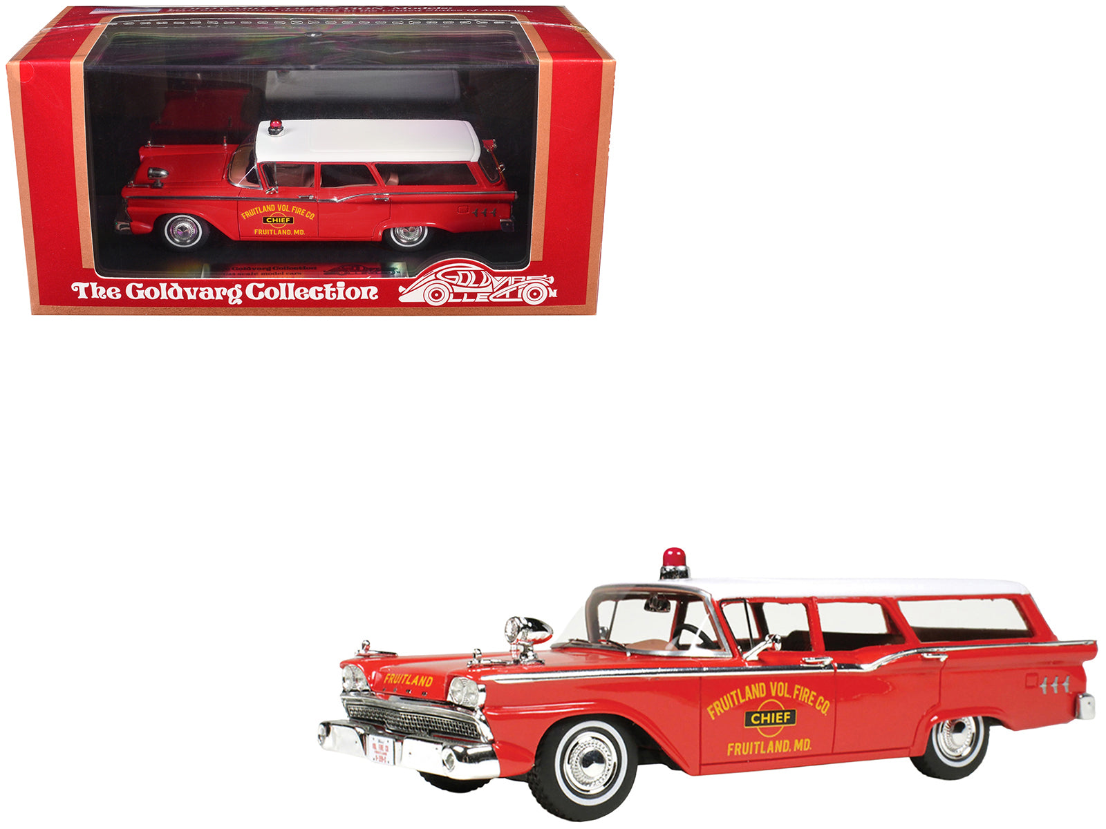 1959 Ford Country Squire "Fruitland MD Fire Chief" Red with White Top Limited Edition to 200 pieces Worldwide 1/43 Model Car by Goldvarg Collection