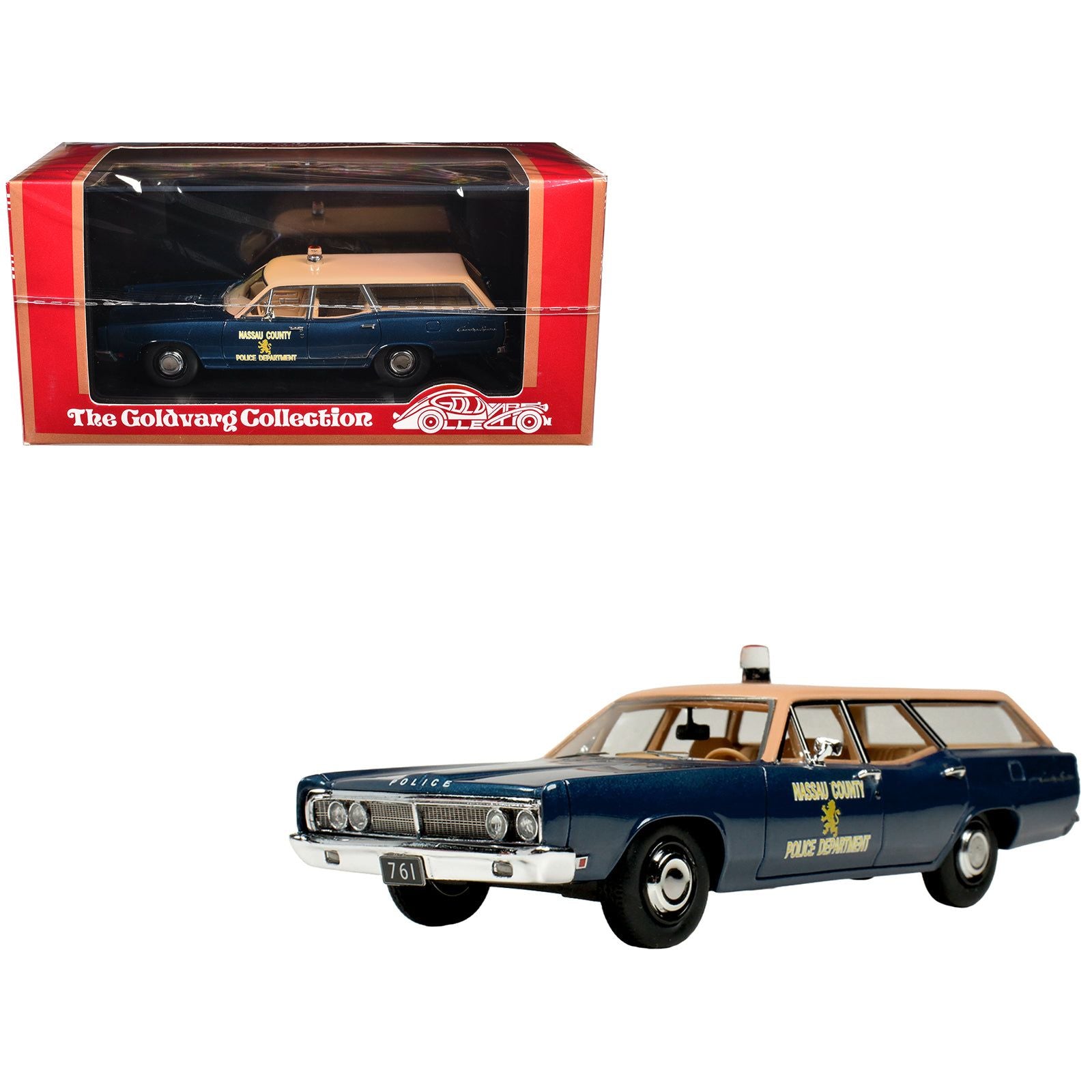 1970 Ford Country Squire Wagon Police Car "Nassau County Police Department" Blue and Tan Limited Edition to 200 pieces Worldwide 1/43 Model Car by Goldvarg Collection