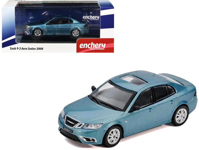 2008 Saab 9-3 Aero Sedan Blue Metallic with Sunroof 1/64 Diecast Model Car by GCD x Enchery
