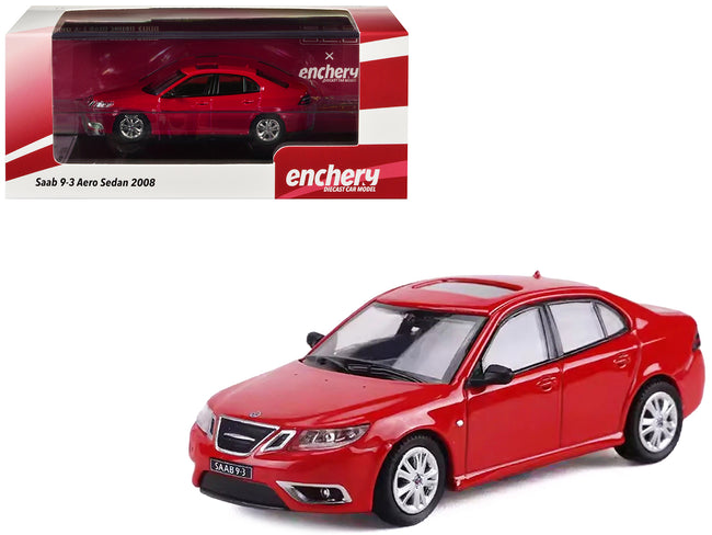 2008 Saab 9-3 Aero Sedan Red with Sunroof 1/64 Diecast Model Car by GCD x Enchery