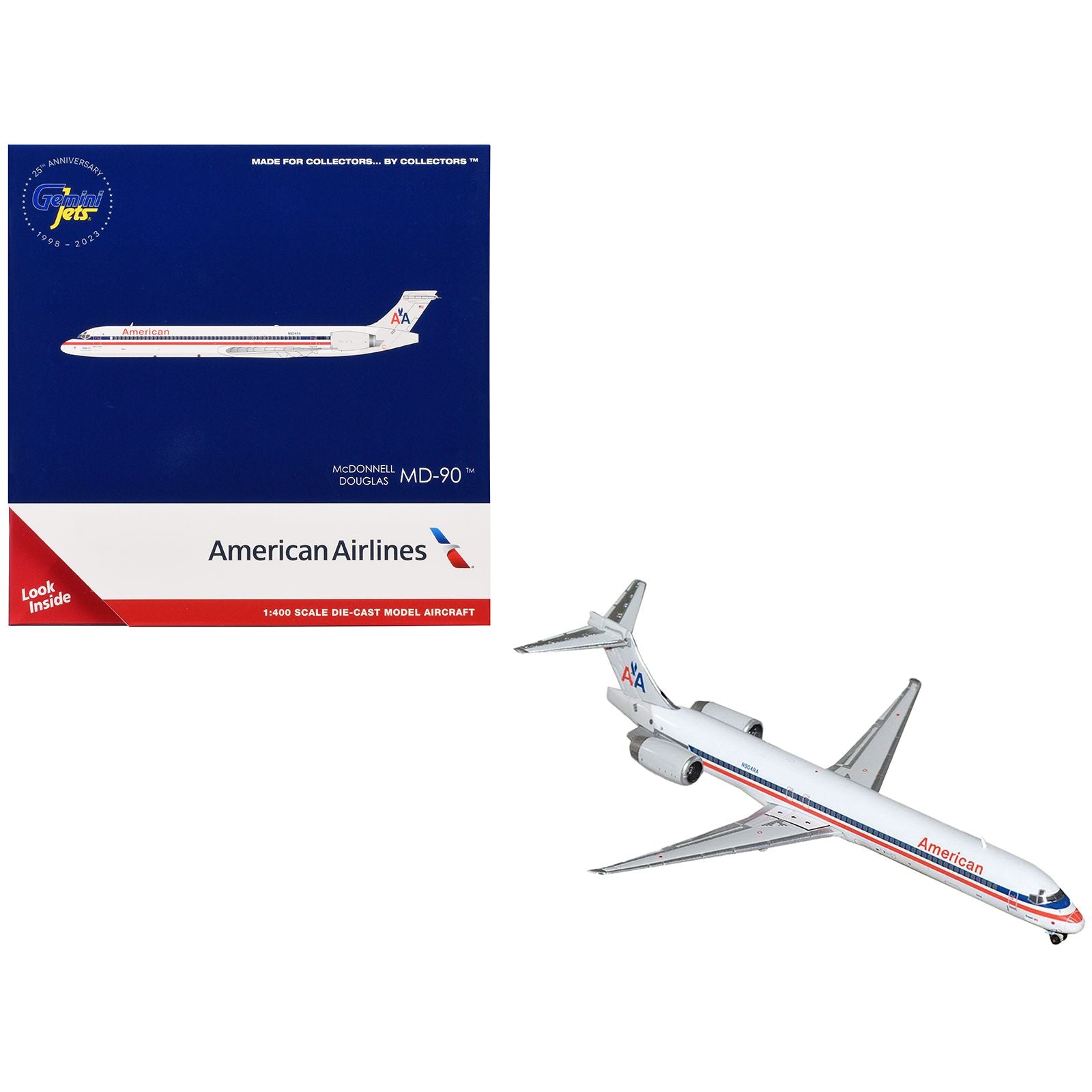 McDonnell Douglas MD-90 Commercial Aircraft "American Airlines" (N904RA) White with Blue and Red Stripes 1/400 Diecast Model Airplane by GeminiJets