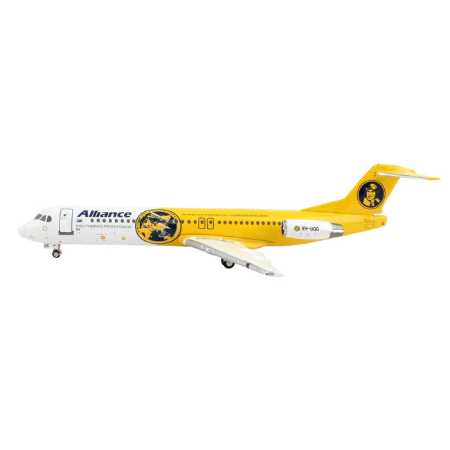 Fokker F100 Commercial Aircraft "Alliance Airlines - Southern Cross Minor" (VH-UQG) White and Yellow 1/400 Diecast Model Airplane by GeminiJets