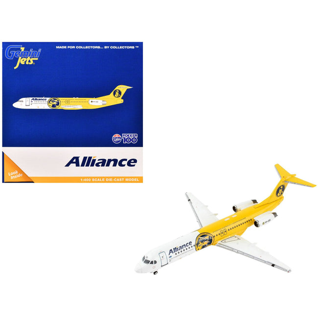 Fokker F100 Commercial Aircraft "Alliance Airlines - Southern Cross Minor" (VH-UQG) White and Yellow 1/400 Diecast Model Airplane by GeminiJets