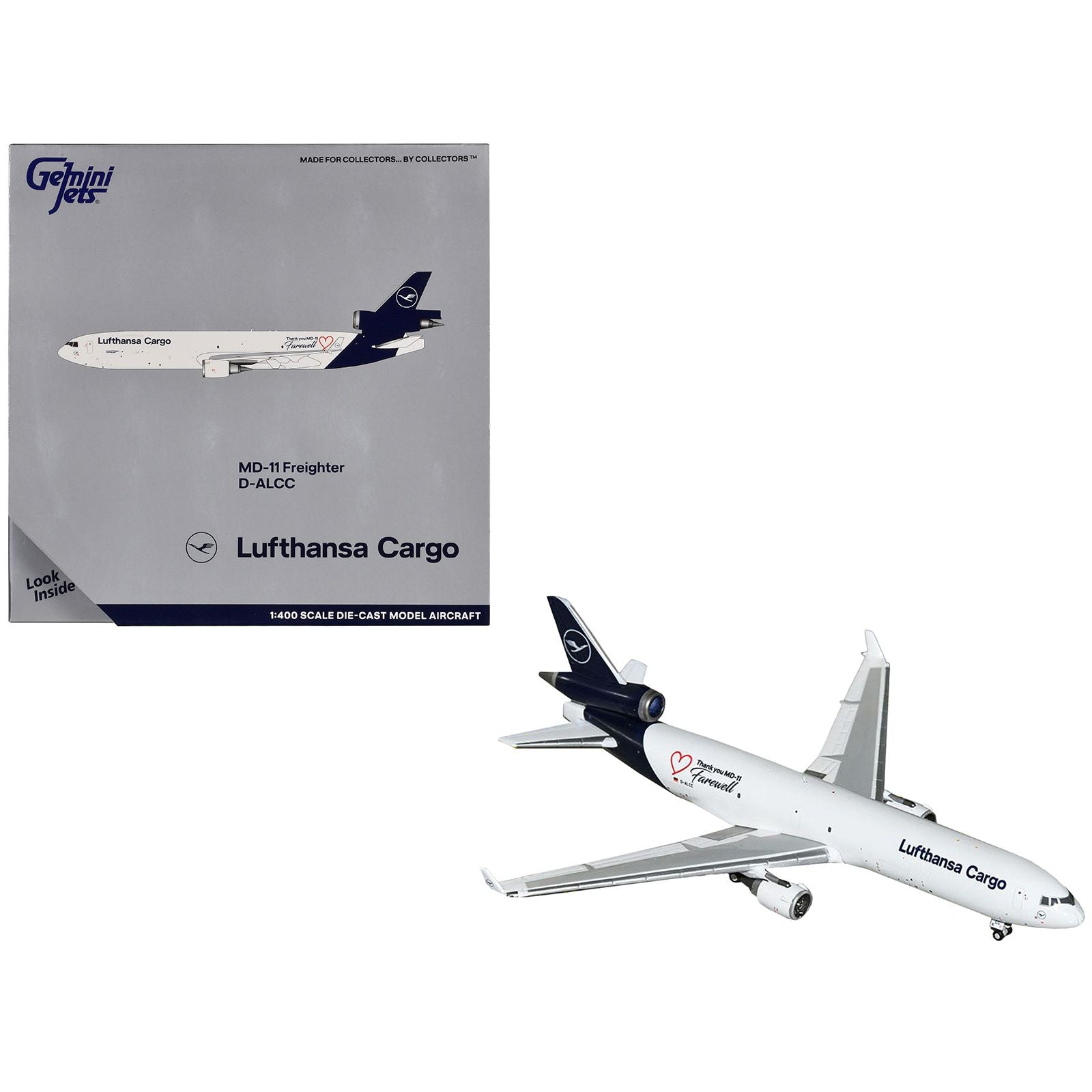 McDonnell Douglas MD-11F Commercial Aircraft "Lufthansa Cargo - Farewell to MD-11" (D-ALCC) White with Dark Blue 1/400 Diecast Model Airplane by GeminiJets