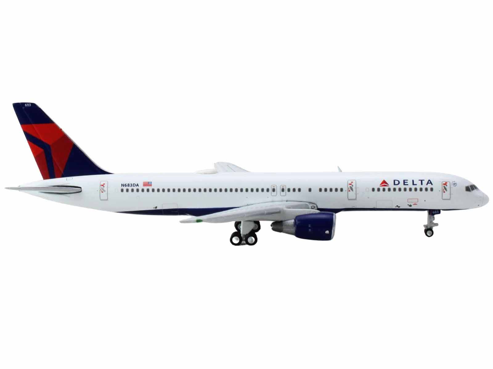 Boeing 757-200 Commercial Aircraft "Delta Air Lines" (N683DA) White with Red and Blue Tail 1/400 Diecast Model Airplane by GeminiJets