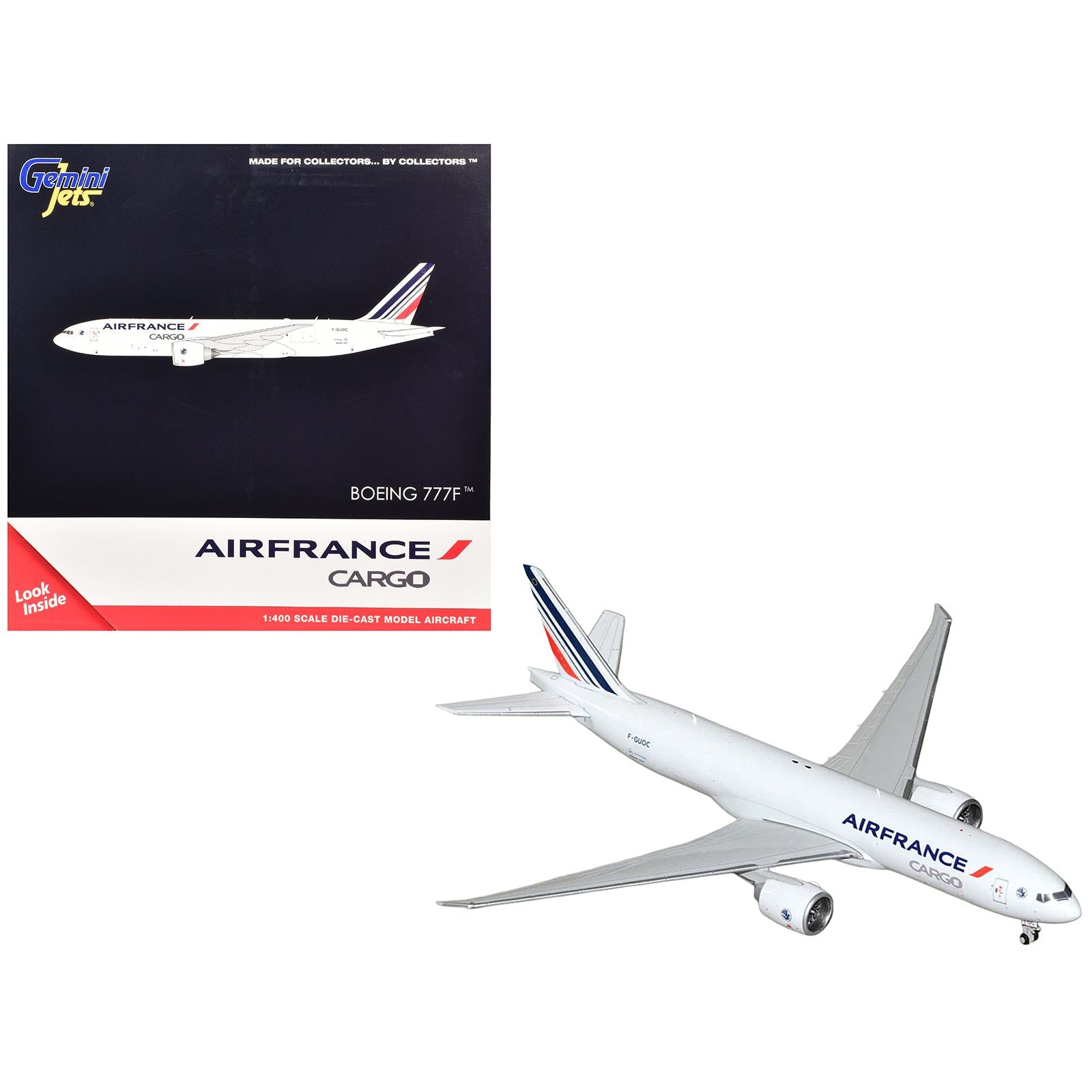 Boeing 777F Commercial Aircraft "Air France Cargo" (F-GUOC) White with Red and Blue Striped Tail 1/400 Diecast Model Airplane by GeminiJets