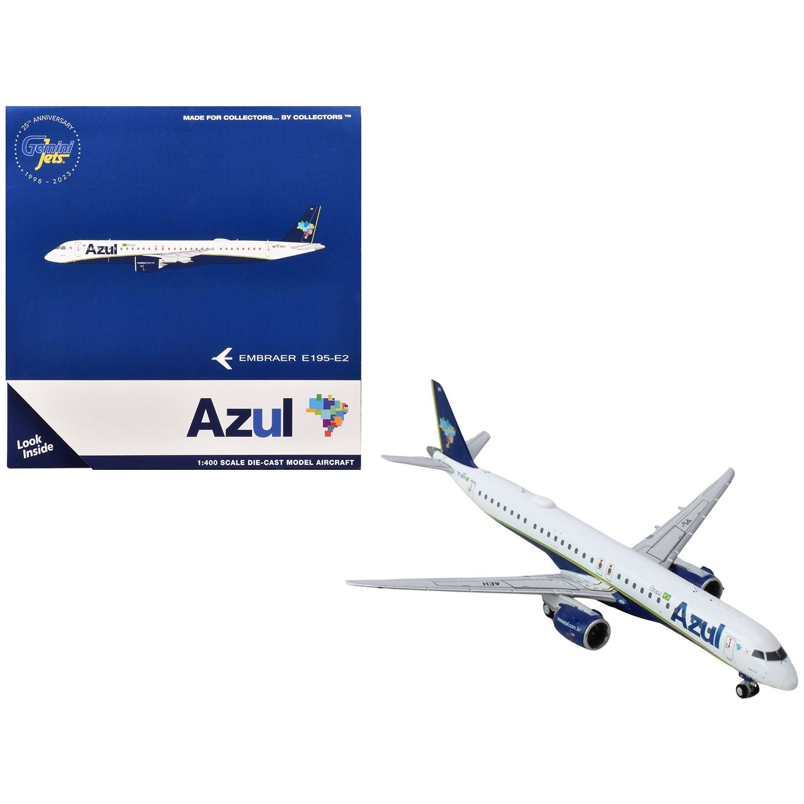 Embraer E195-E2 Commercial Aircraft "Azul Brazilian Airlines" (PS-AEH) White with Blue Tail 1/400 Diecast Model Airplane by GeminiJets