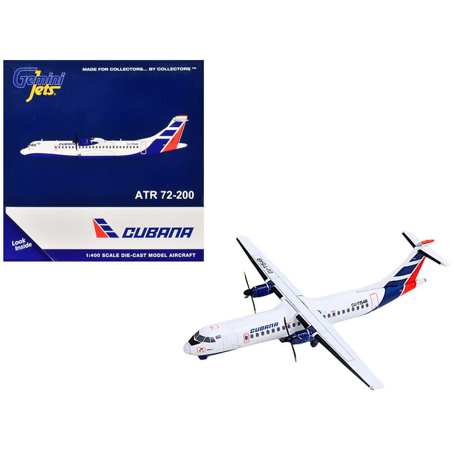 ATR 72-200 Commercial Aircraft "Cubana Airlines" (CU-T1548) White with Red and Blue Stripes 1/400 Diecast Model Airplane by GeminiJets