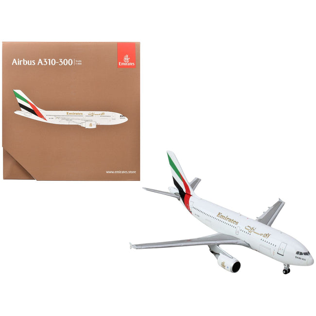 Airbus A310-300 Commercial Aircraft "Emirates Airlines" (A6-EKB) White with Striped Tail 1/400 Diecast Model Airplane by GeminiJets