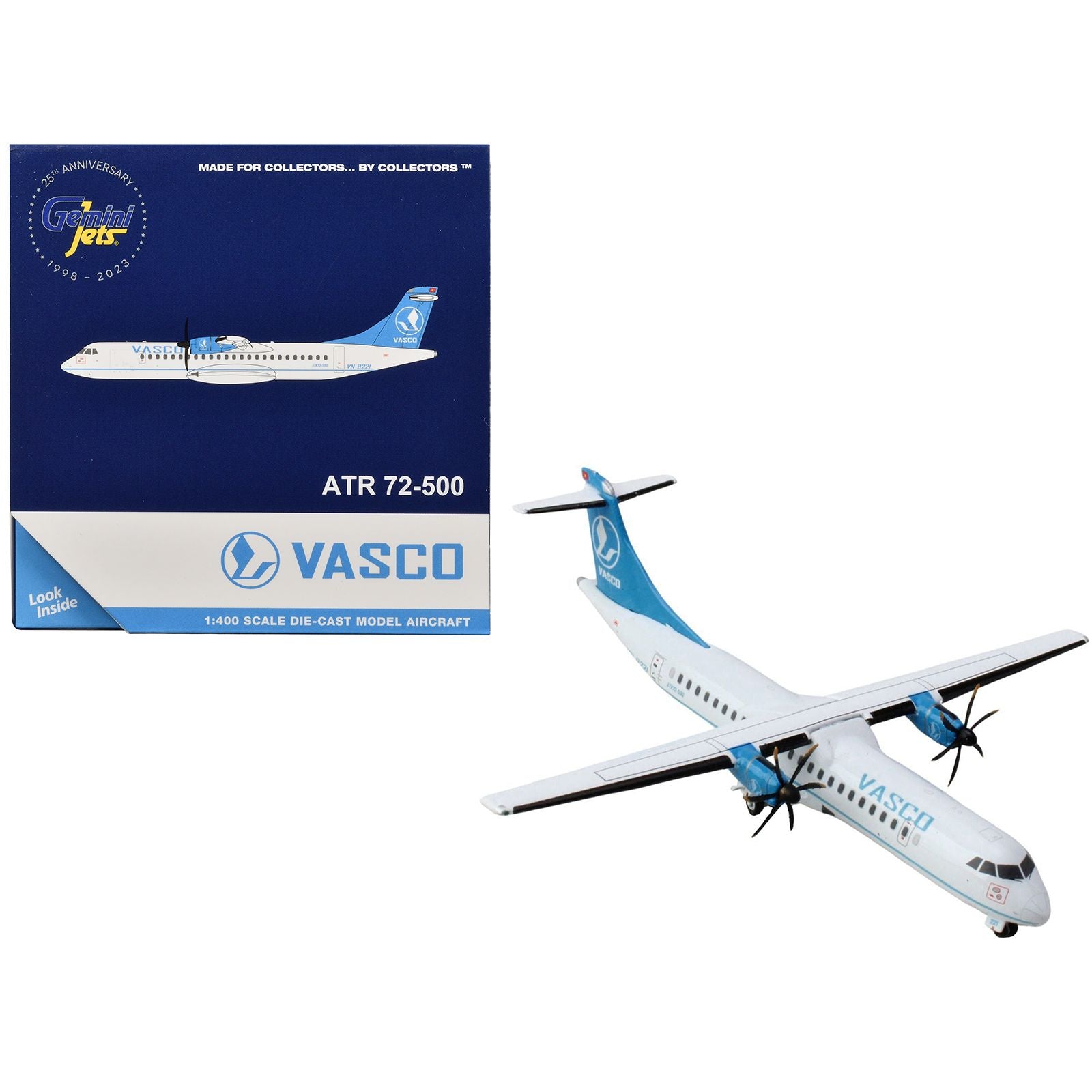 ATR 72-500 Commercial Aircraft "VASCO (Vietnam Air Services Company)" (VN-B221) White with Blue Tail 1/400 Diecast Model Airplane by GeminiJets