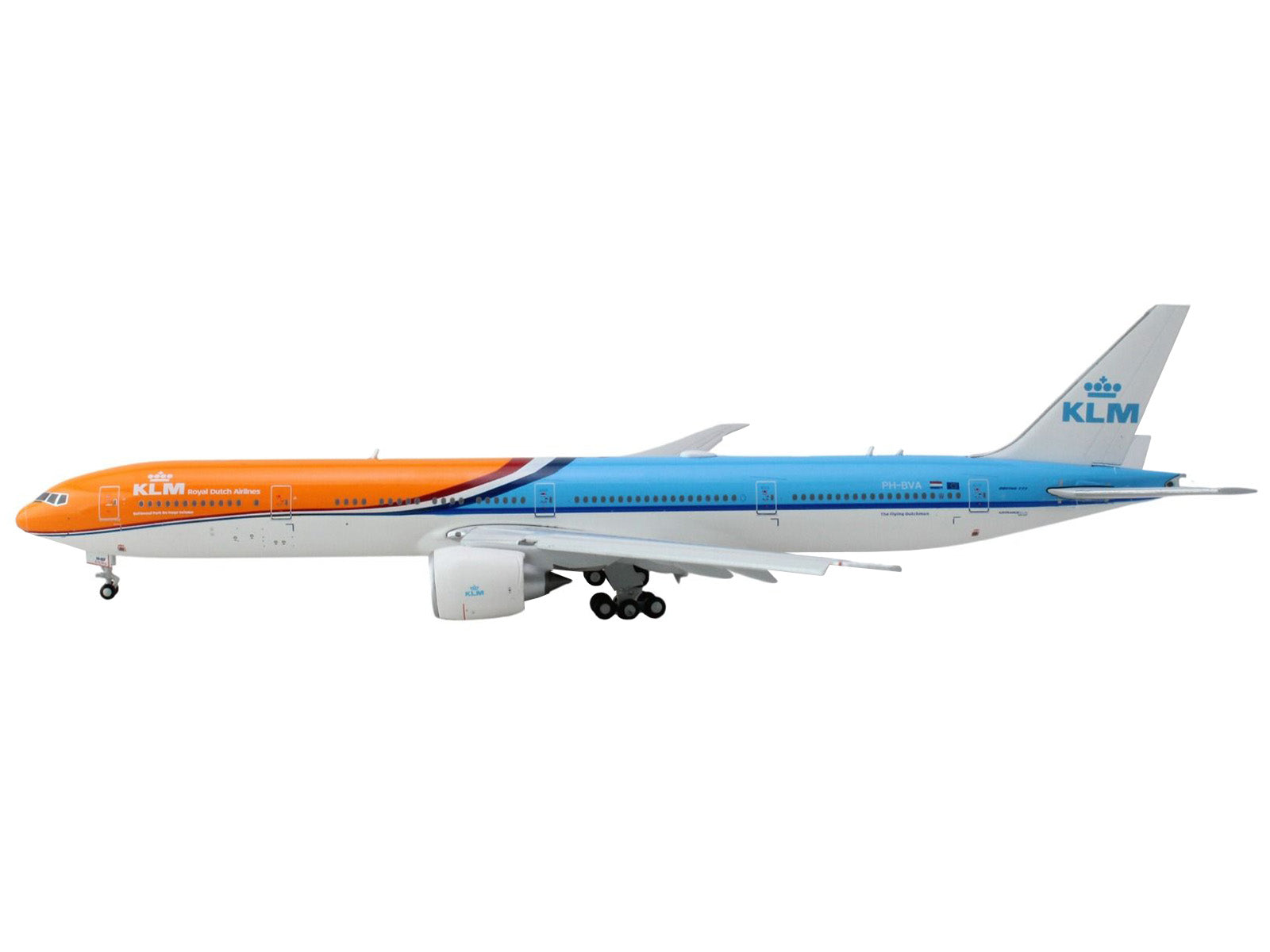 Boeing 777-300ER Commercial Aircraft with Flaps Down "KLM Royal Dutch Airlines" (PH-BVA) Orange and Blue 1/400 Diecast Model Airplane by GeminiJets