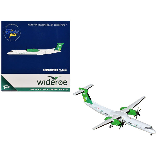 Bombardier Q400 Commercial Aircraft "Wideroe" (LN-WDM) White with Green Tail 1/400 Diecast Model Airplane by GeminiJets