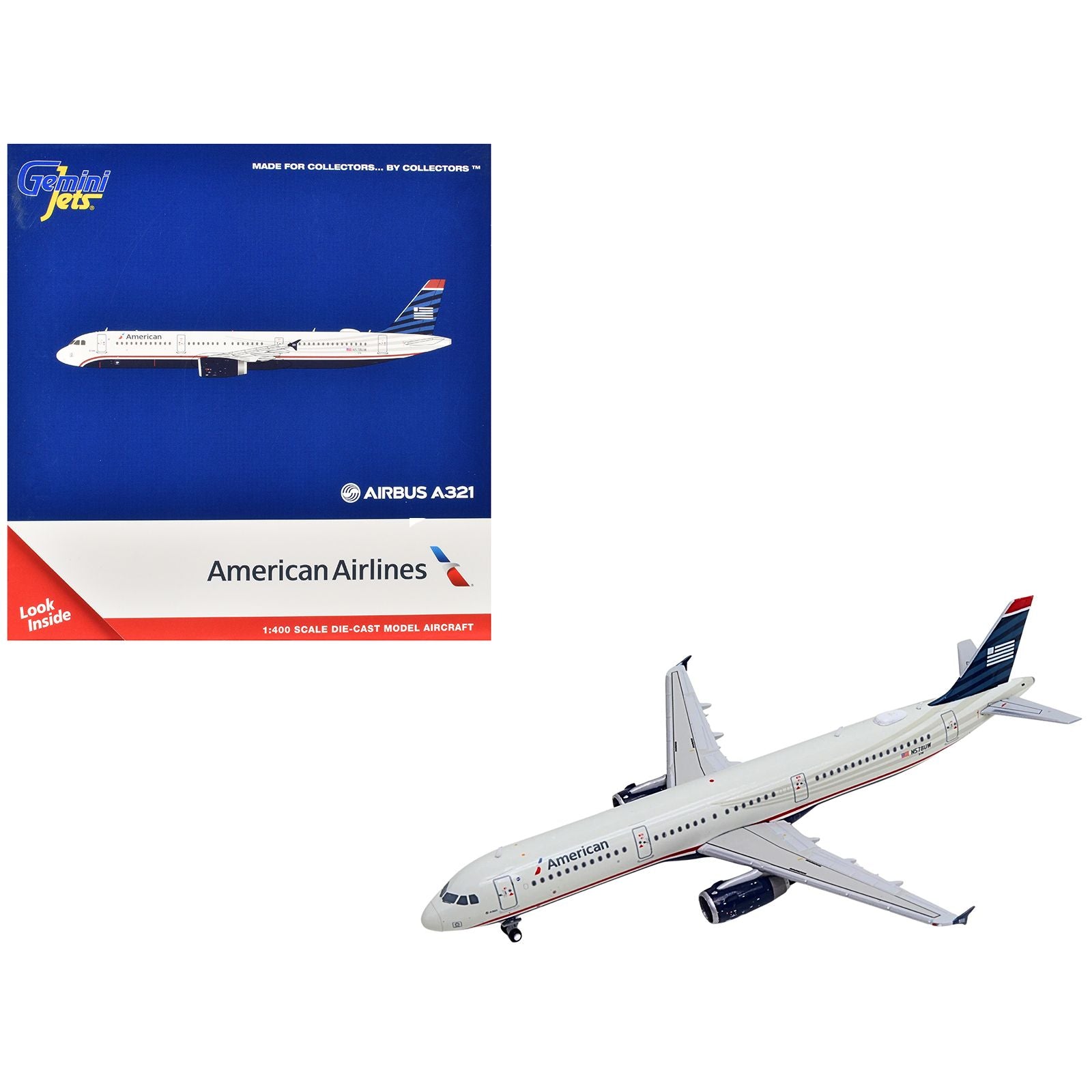 Airbus A321 Commercial Aircraft "American Airlines - US Airways Heritage Jet" (N578UW) White with Blue Tail 1/400 Diecast Model Airplane by GeminiJets