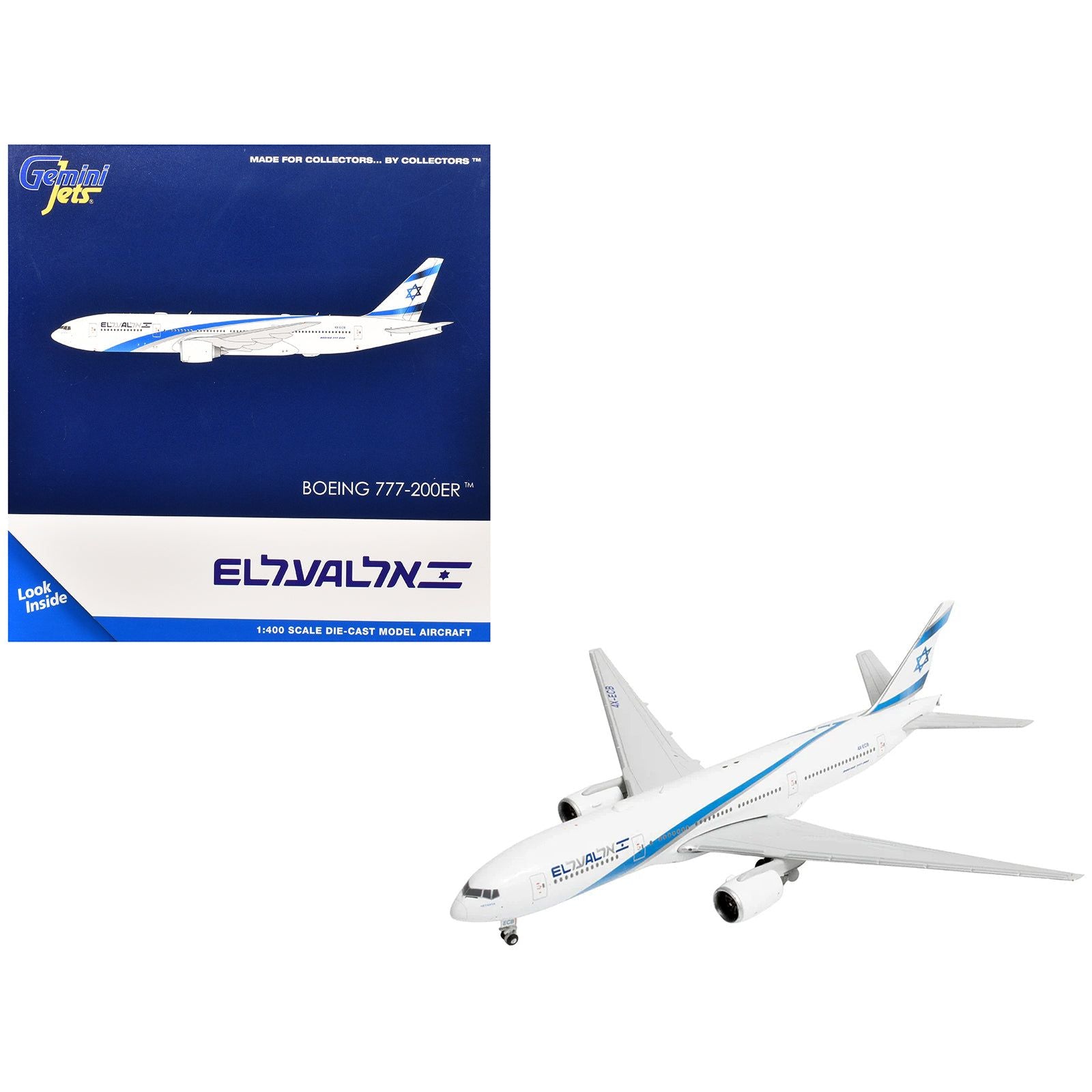 Boeing 777-200ER Commercial Aircraft "EL AL Israel Airlines" (4X-ECB) White with Blue Stripes 1/400 Diecast Model Airplane by GeminiJets