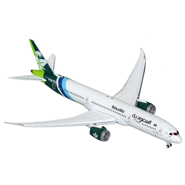 Boeing 787-9 Commercial Aircraft with Flaps Down "Saudia Airline" (HZ-ARB) White with Tail Graphics 1/400 Diecast Model Airplane by GeminiJets
