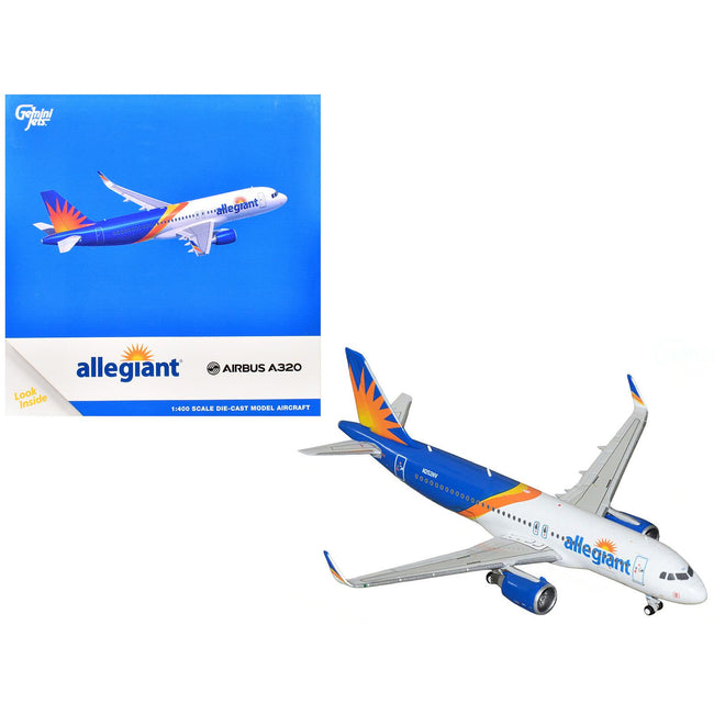 Airbus A320 Commercial Aircraft "Allegiant Air" (N252NV) Blue and White with Stripes 1/400 Diecast Model Airplane by GeminiJets