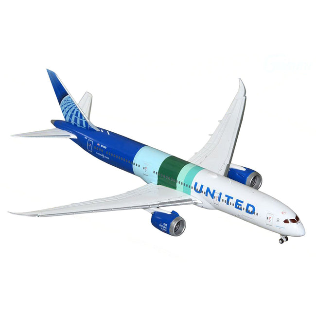 Boeing 787-9 Commercial Aircraft "United Airlines - The Future is SAF" (N24988) White and Blue with Stripes 1/400 Diecast Model Airplane by GeminiJets