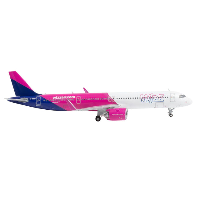 Airbus A321neo Commercial Aircraft "Wizz Air UK" (G-WUNB) White and Pink with Purple Tail 1/400 Diecast Model Airplane by GeminiJets