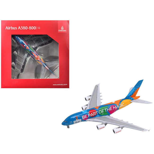Airbus A380-800 Commercial Aircraft "Emirates Airlines - Destination Dubai" (A6-EES) Blue with Graphics 1/400 Diecast Model Airplane by GeminiJets