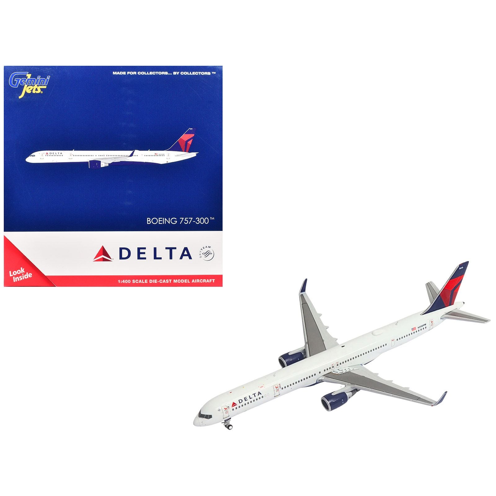 Boeing 757-300 Commercial Aircraft "Delta Air Lines" (N595NW) White with Red and Blue Tail 1/400 Diecast Model Airplane by GeminiJets