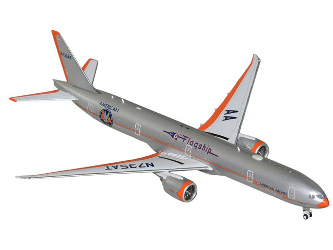 Boeing 777-300ER Commercial Aircraft "American Airlines - Flagship DFW" (N735AT) Silver with Orange Stripes 1/400 Diecast Model by GeminiJets