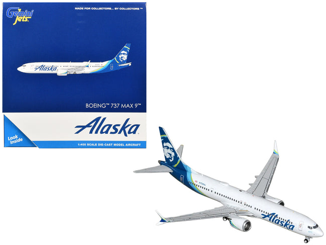 Boeing 737 MAX 9 Commercial Aircraft "Alaska Airlines" (N708AL) White with Blue Tail Graphics 1/400 Diecast Model by GeminiJets