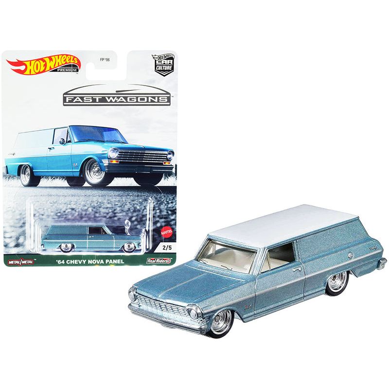 1964 Chevrolet Nova Panel Light Blue Metallic with White Top "Fast Wagons" Series Diecast Model Car by Hot Wheels