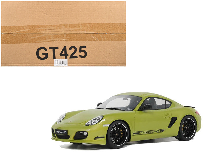 2012 Porsche Cayman R Green with Black Side Stripes 1/18 Model Car by GT Spirit