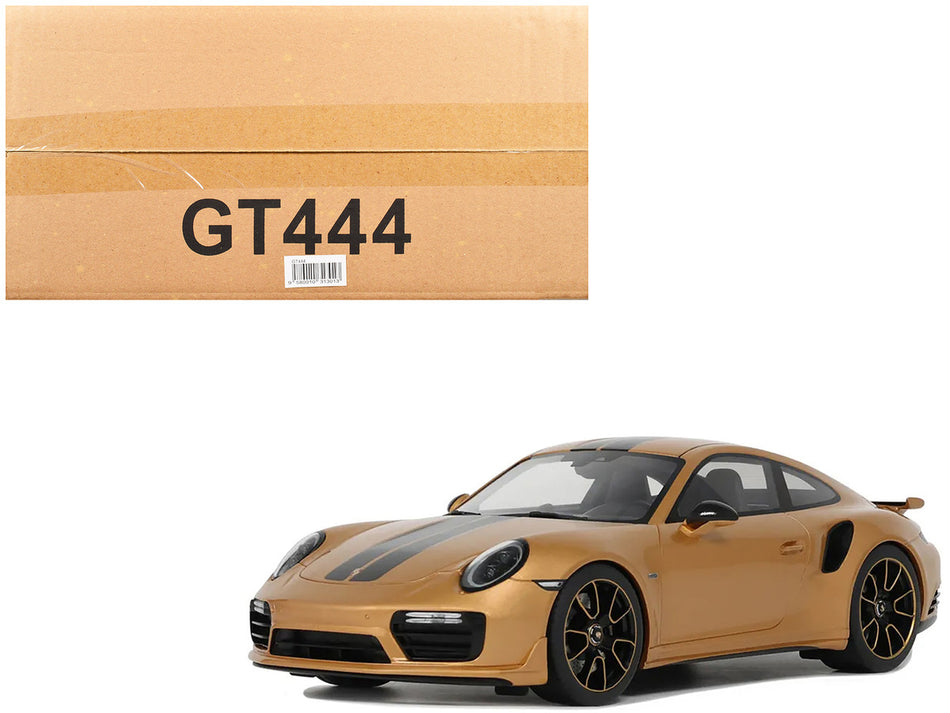 Porsche 991.2 Turbo S Orange Metallic with Black Stripes 1/18 Model Car by GT Spirit