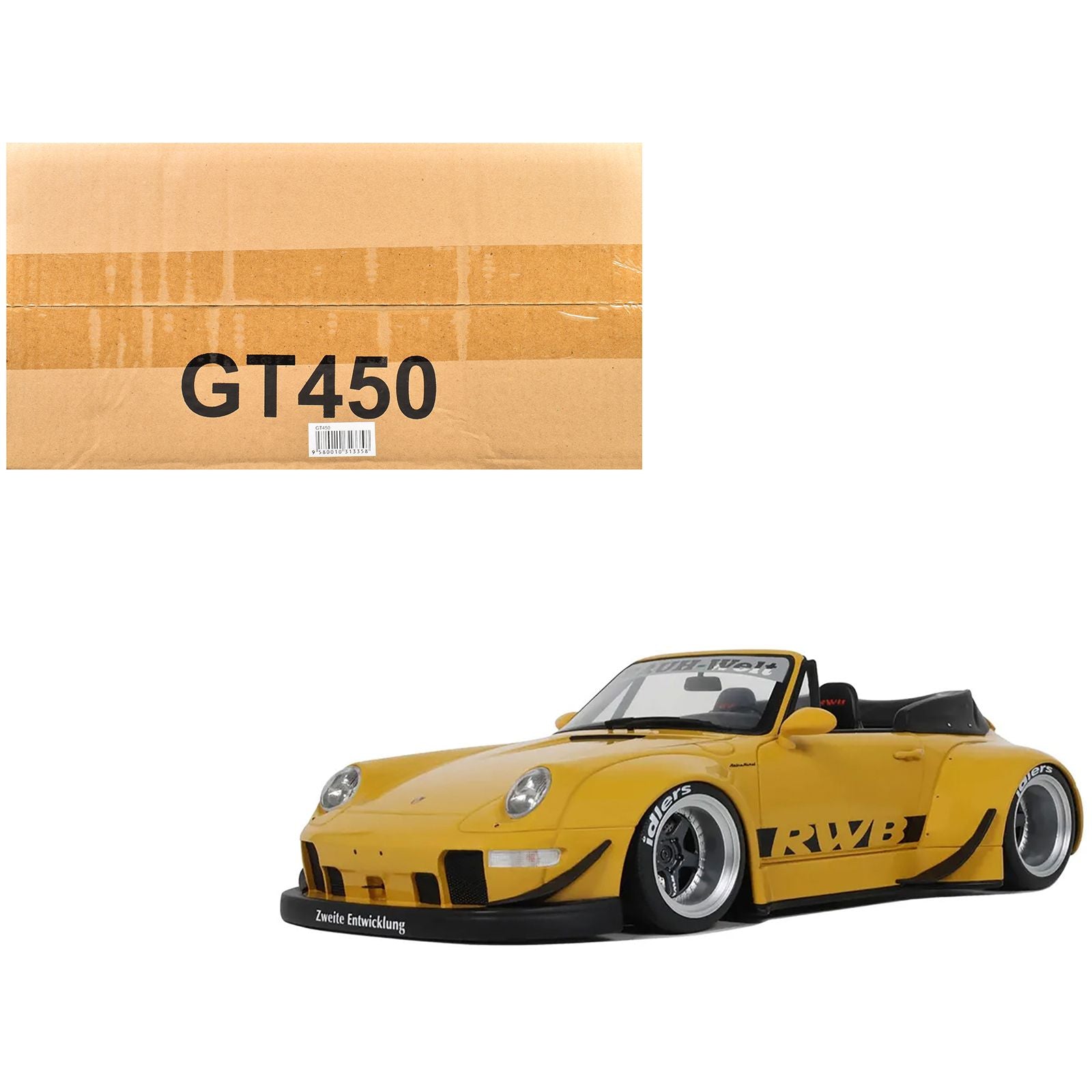 2023 Porsche 911 RWB Body Kit Yellow with Black Stripes 1/18 Model Car by GT Spirit