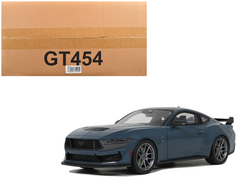 2024 Ford Mustang Dark Horse Vapor Blue Metallic with Black Stripes 1/18 Model Car by GT Spirit