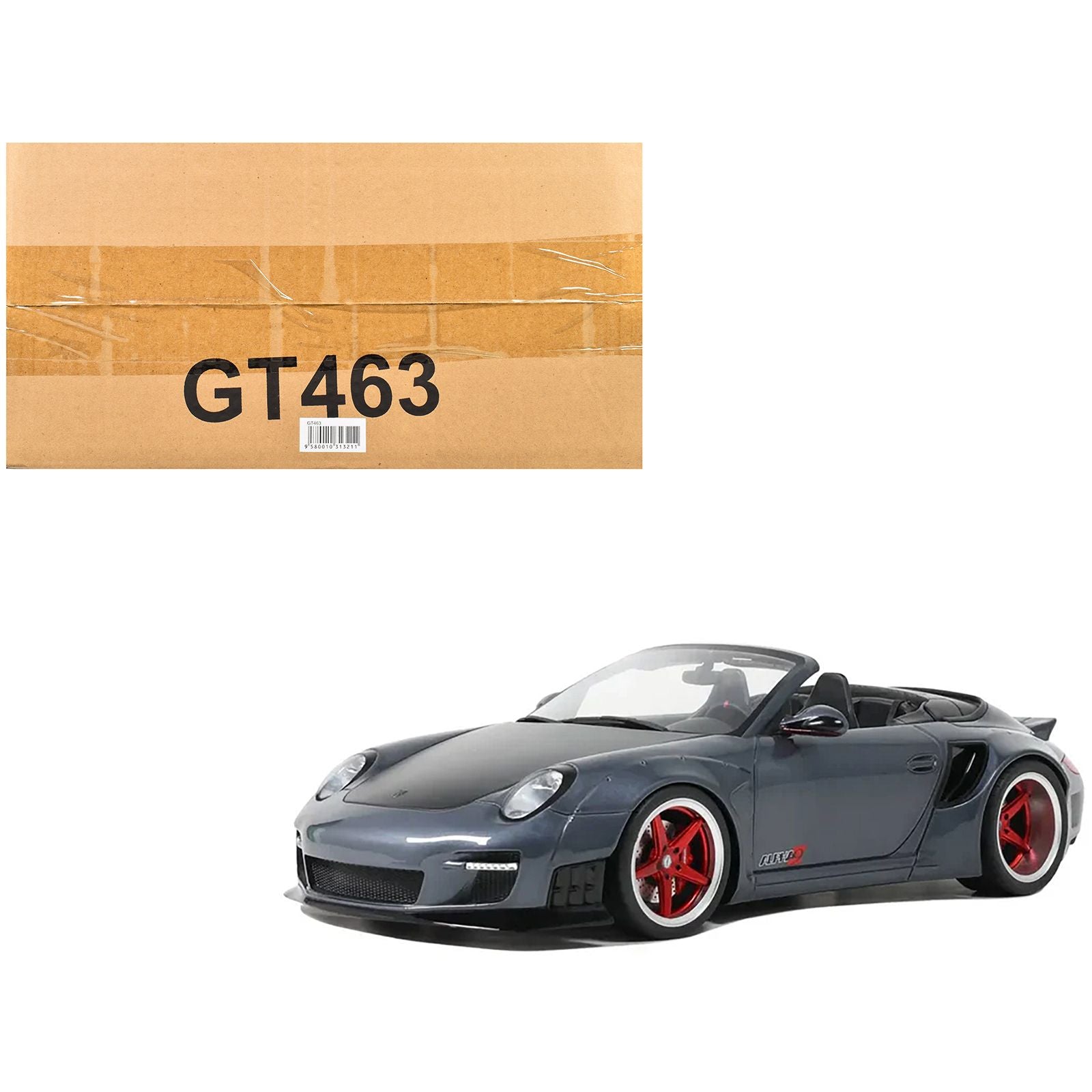 Porsche 911 LB-Works Alpha 9 Gray with Black Hood 1/18 Model Car by GT Spirit