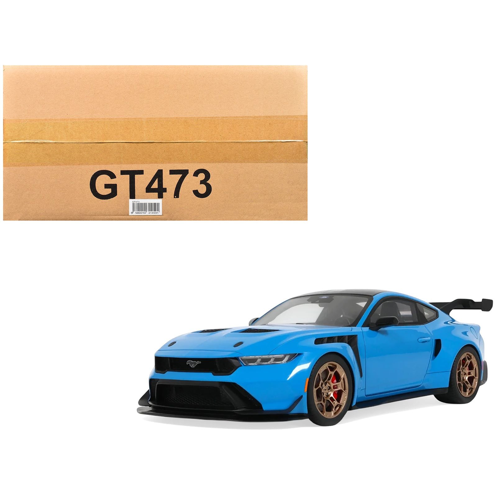 2024 Ford Mustang GTD Grabber Blue with Black Top 1/18 Model Car by GT Spirit