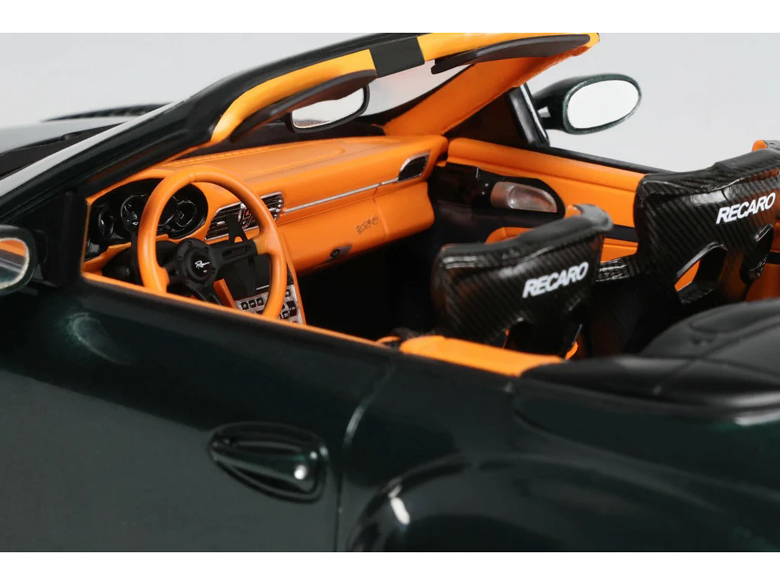 2024 Porsche 911 (997) Old & New Tokyo Auto Salon Cabriolet Dark Green Metallic with Orange Interior 1/18 Model Car by GT Spirit