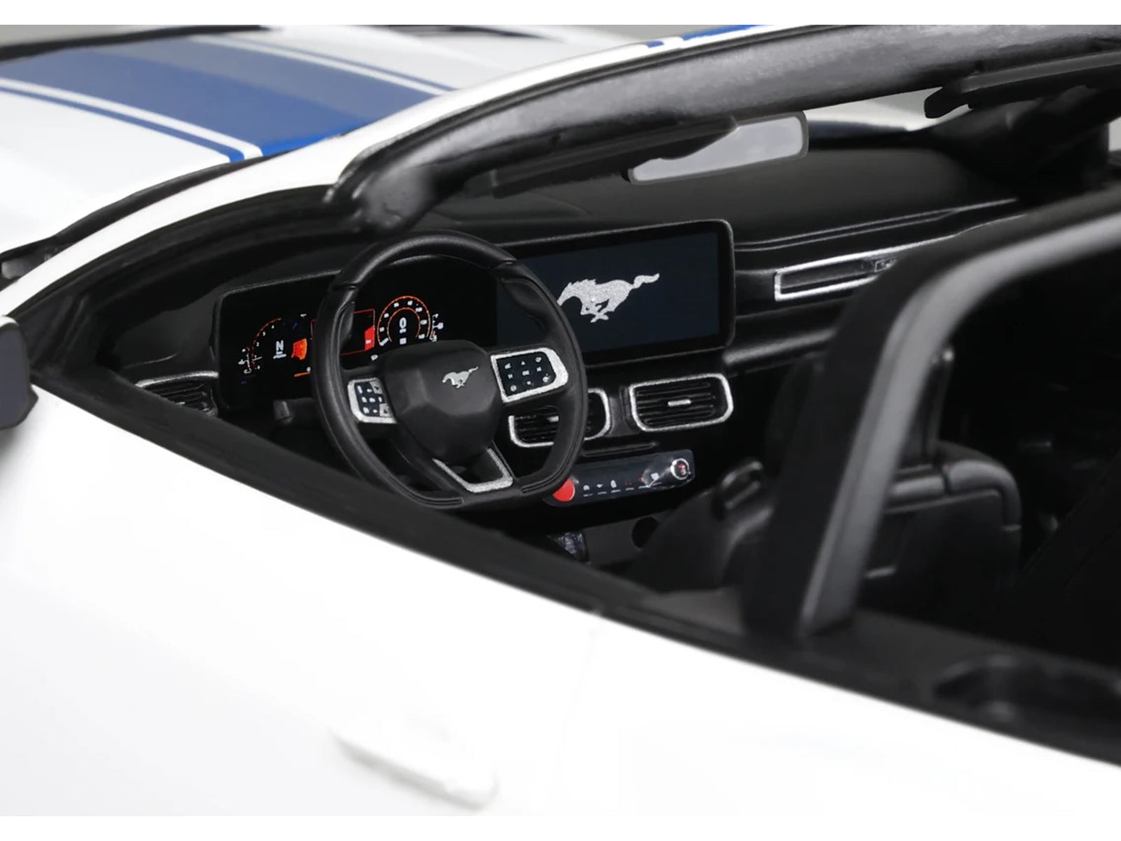 2025 Shelby Mustang Supersnake Convertible White with Blue Stripes 1/18 Model Car by GT Spirit
